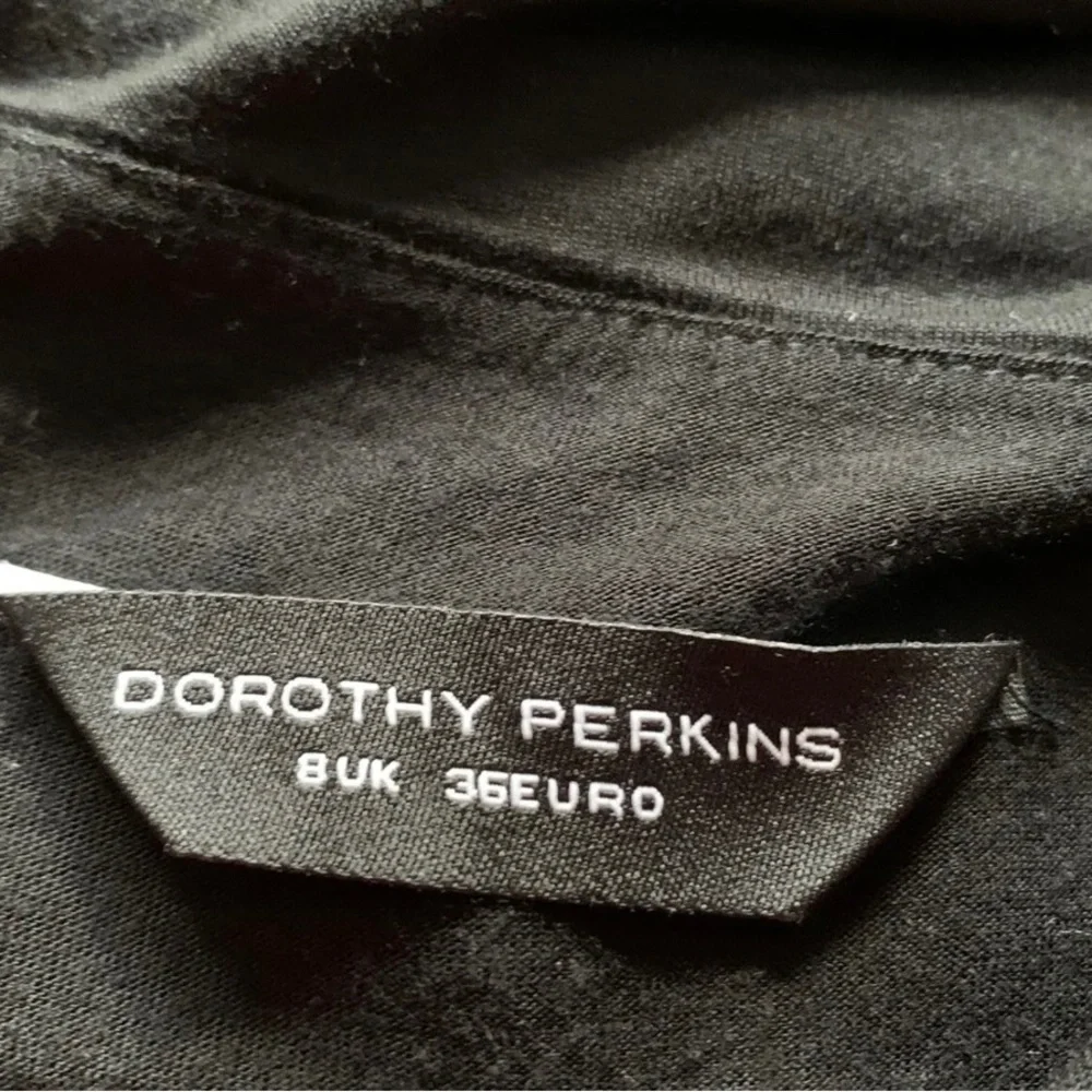 Dorothy Perkins Black Dress Sleeveless Draped Waterfall Knee Length Stretch UK 8 - Picture 7 of 12